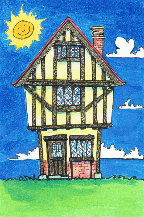 how to draw a tudor house